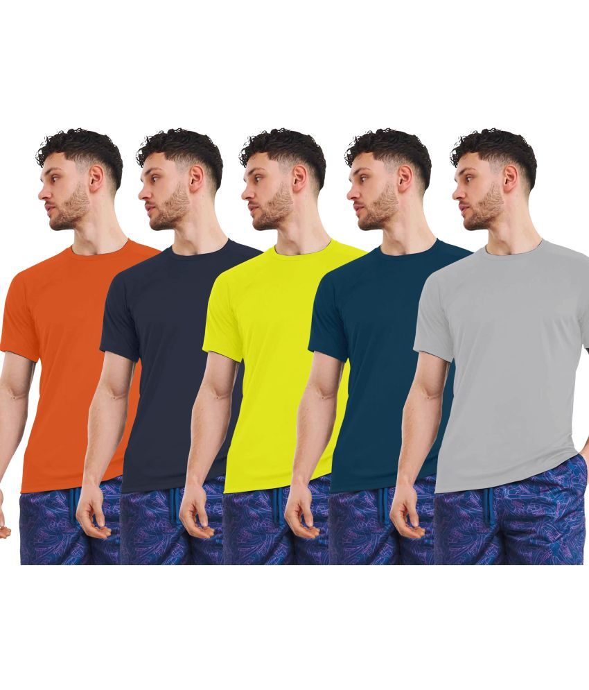     			FTX Polyester Regular Fit Solid Half Sleeves Men's Round T-Shirt - Orange ( Pack of 5 )