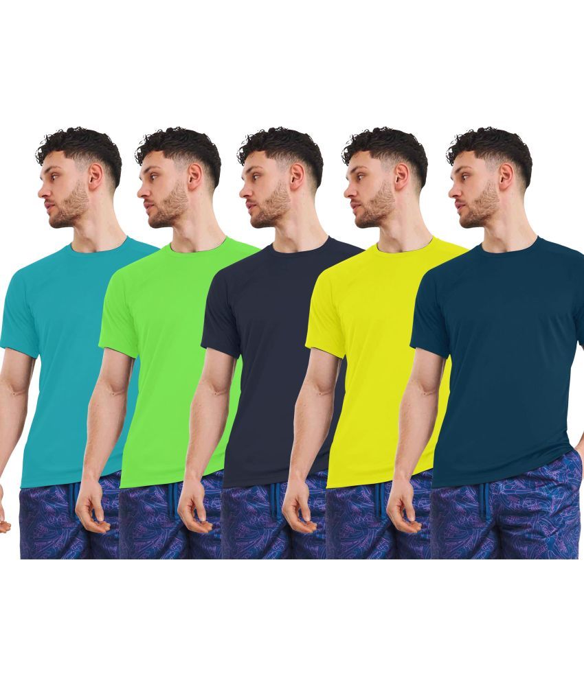     			FTX Polyester Regular Fit Solid Half Sleeves Men's Round T-Shirt - Fluorescent Green ( Pack of 5 )