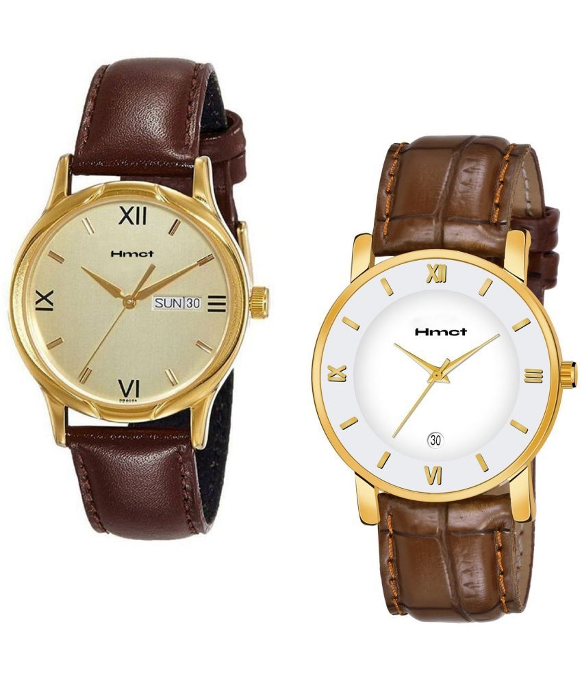     			HMCT Gold Leather Analog Men's Watch