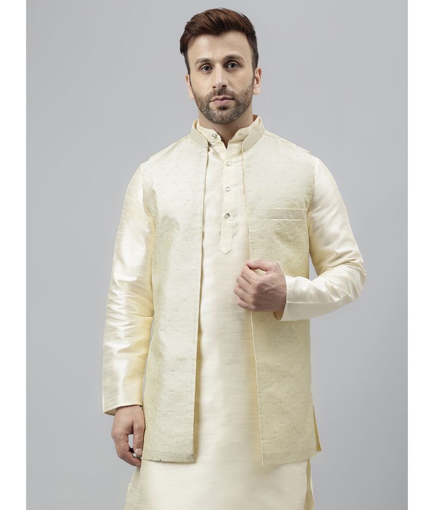     			Hangup Off White Polyester Men's Nehru Jacket ( Pack of 1 )