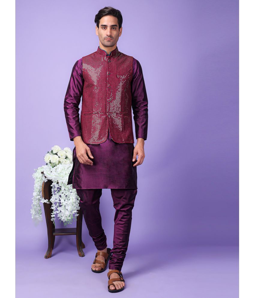     			Hangup Purple Silk Regular Fit Men's Kurta Pyjama Set ( Pack of 1 )