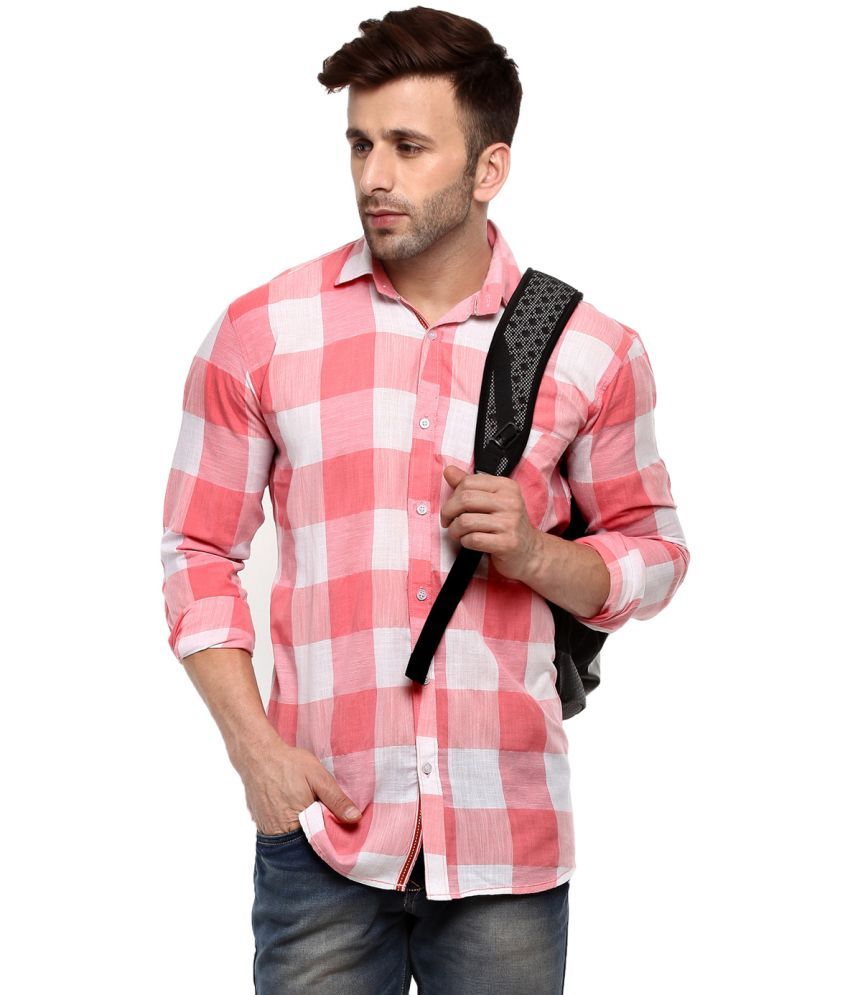     			Hangup Viscose Slim Fit Checks Full Sleeves Men's Casual Shirt - Pink ( Pack of 1 )