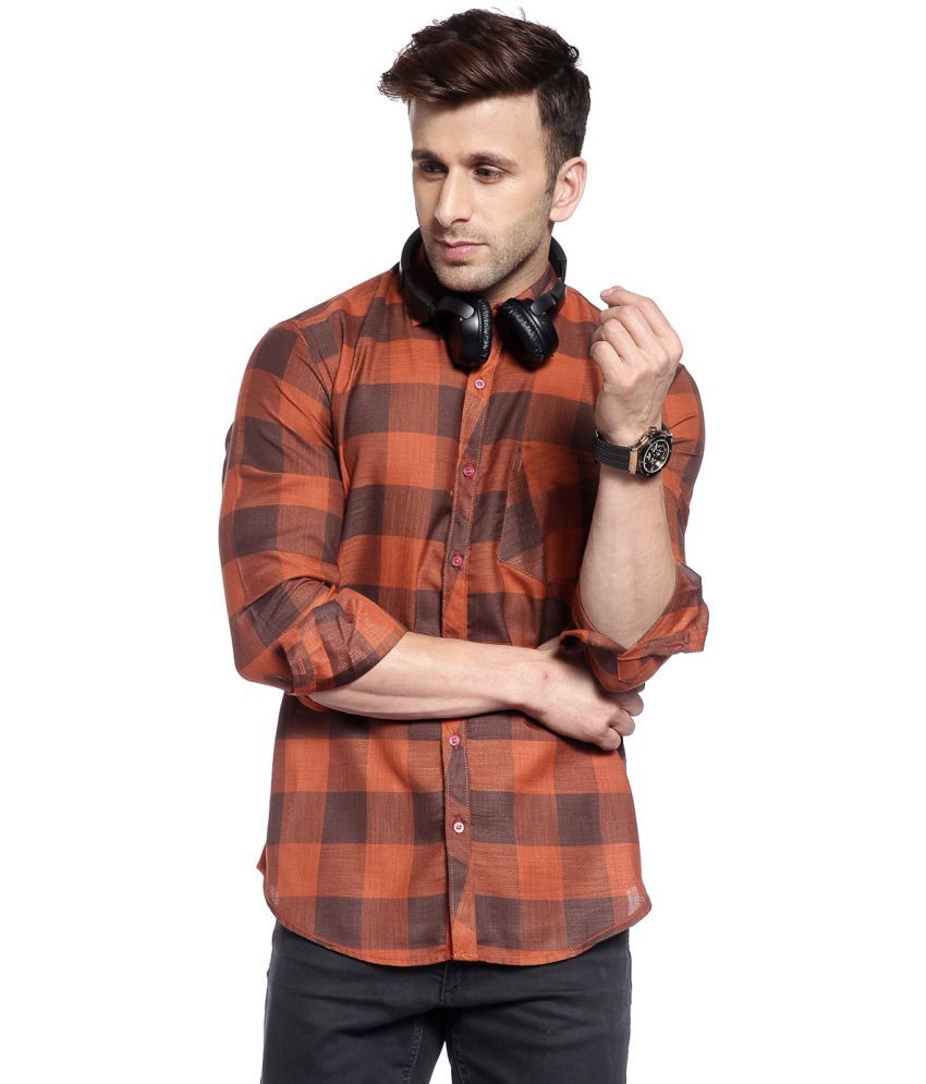     			Hangup Viscose Slim Fit Checks Full Sleeves Men's Casual Shirt - Brown ( Pack of 1 )