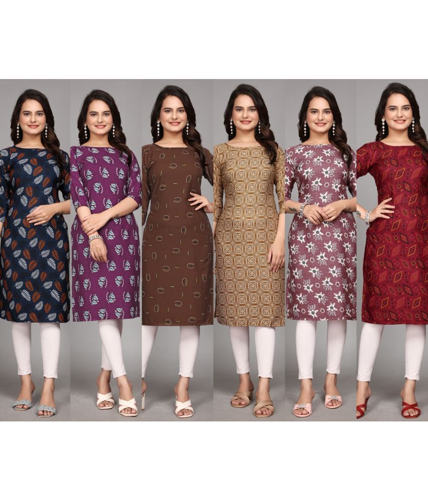     			KALAVRITTA Pack of 6 Crepe Printed Straight Women's Kurti - ( Multicolor3 )