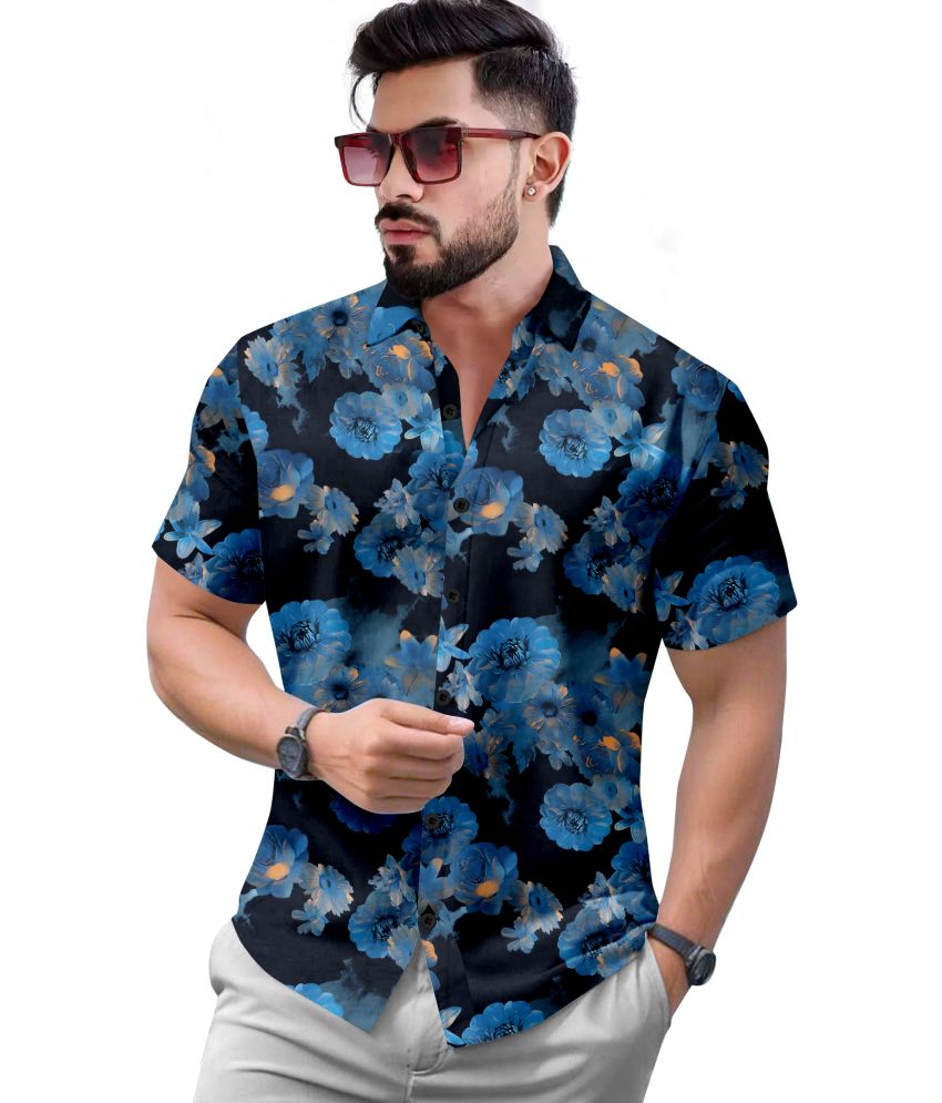     			Le Pery Cotton Blend Regular Fit Printed Half Sleeves Men's Casual Shirt - Blue ( Pack of 1 )