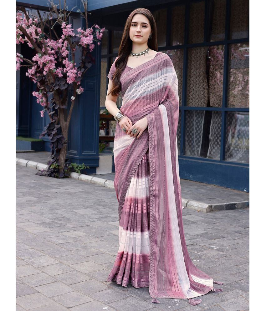     			Sanwariya Silk Chiffon Striped Saree With Blouse Piece ( Wine , Pack of 1 )