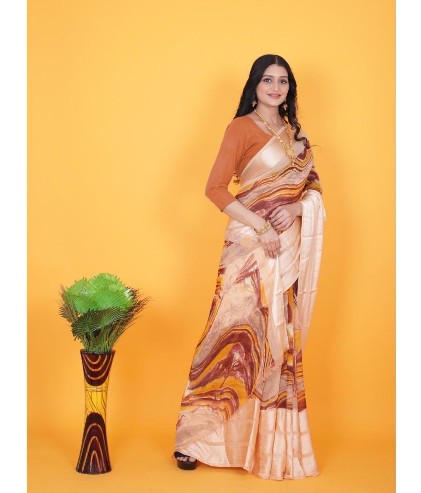     			Sanwariya Silk Satin Printed Saree With Blouse Piece ( Peach , Pack of 1 )