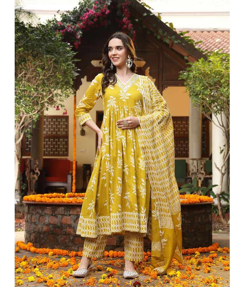     			Stylum Cotton Printed Kurti With Pants Women's Stitched Salwar Suit - Yellow ( Pack of 1 )