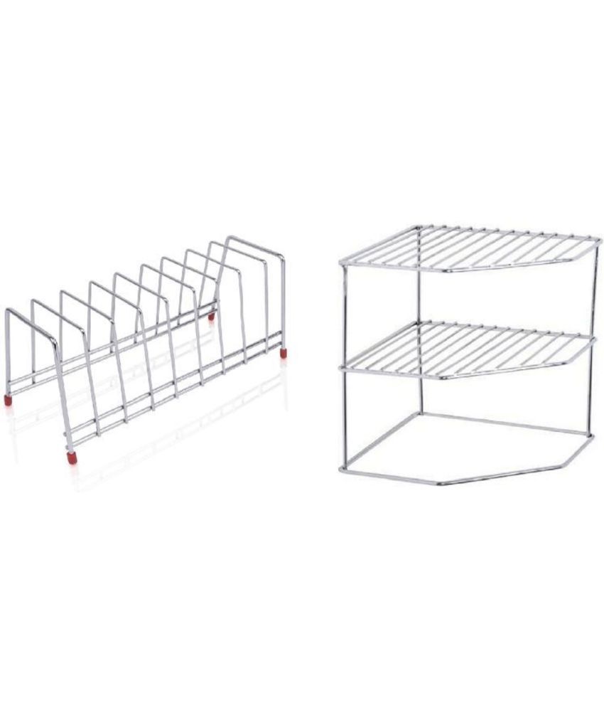     			TINUMS Silver Stainless Steel Dish Racks ( Pack of 2 )