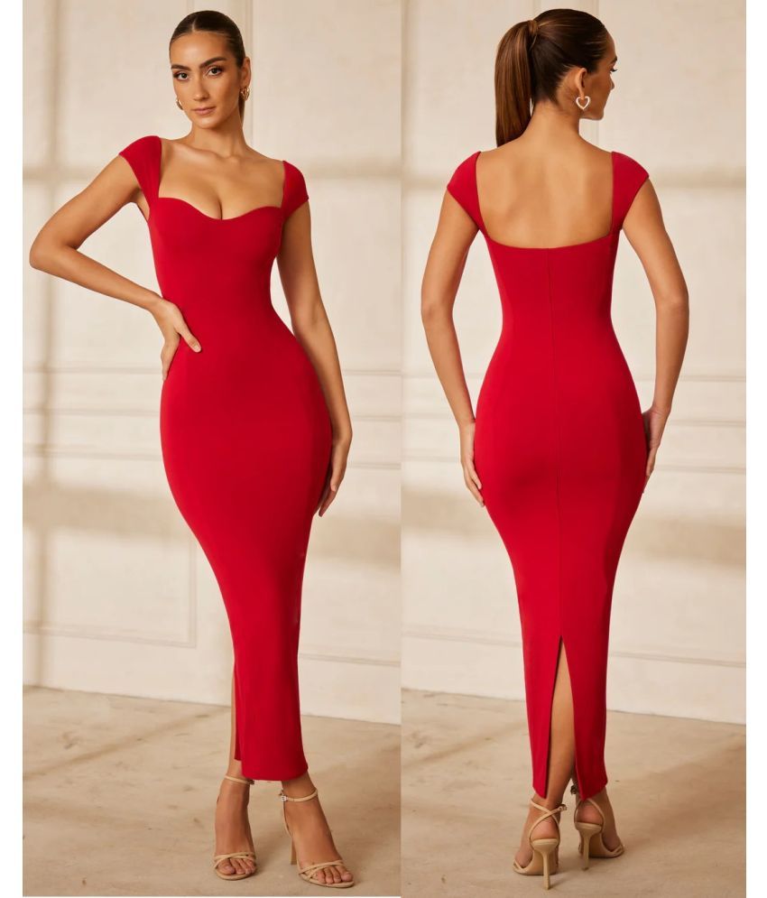     			Traquila Lycra Solid Ankle Length Women's Bodycon Dress - Red ( Pack of 1 )