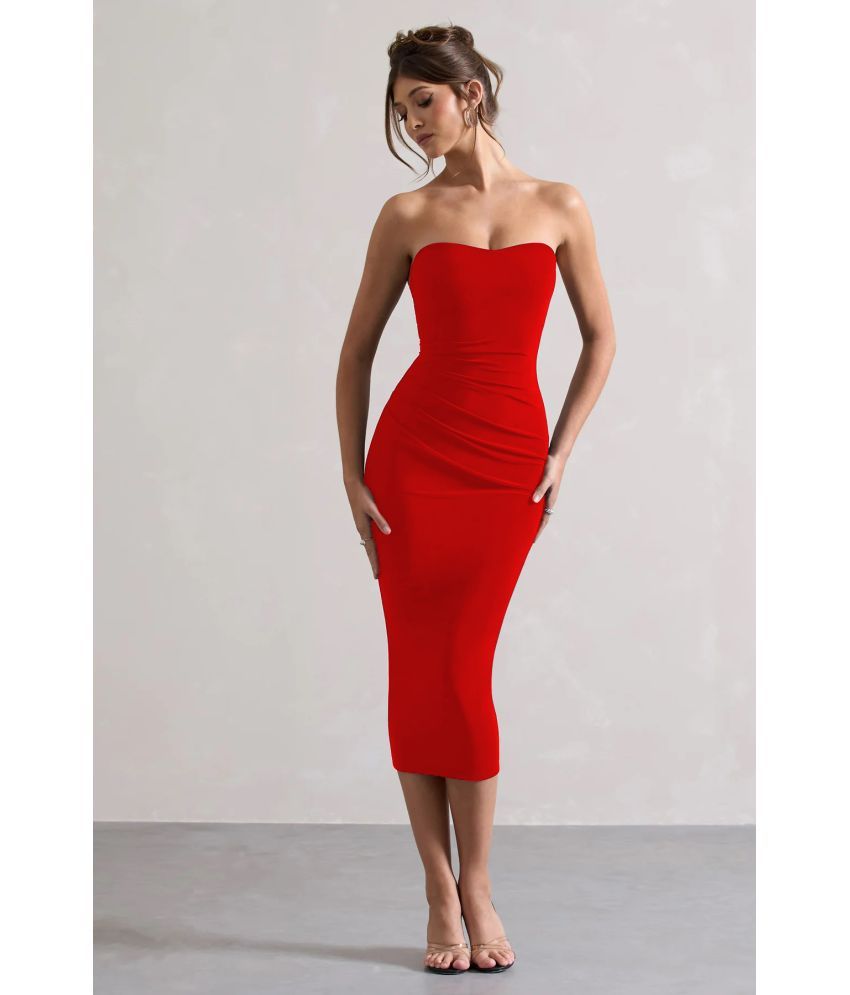     			Traquila Lycra Solid Knee Length Women's Bodycon Dress - Red ( Pack of 1 )