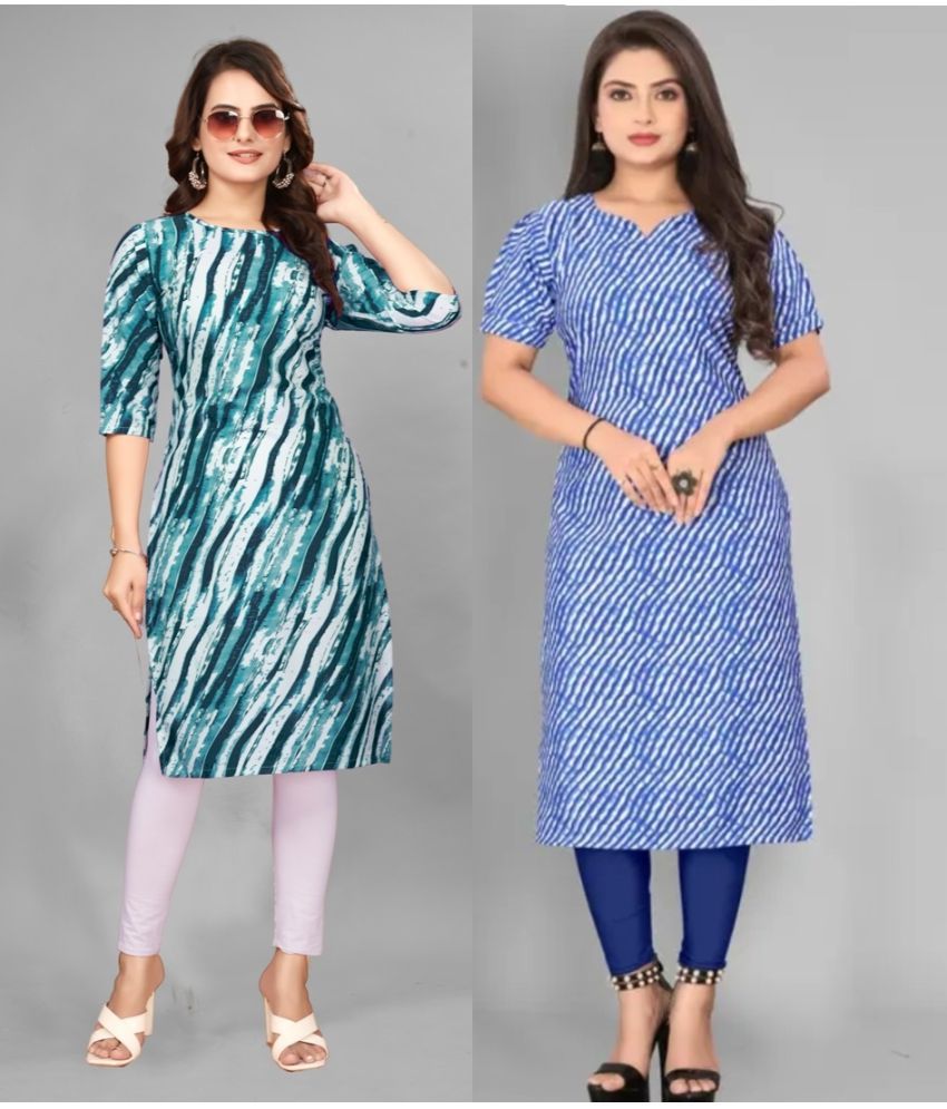     			VACHHARAJ GROUP Pack of 2 Crepe Printed Straight Women's Kurti - ( Blue,Dark Blue )