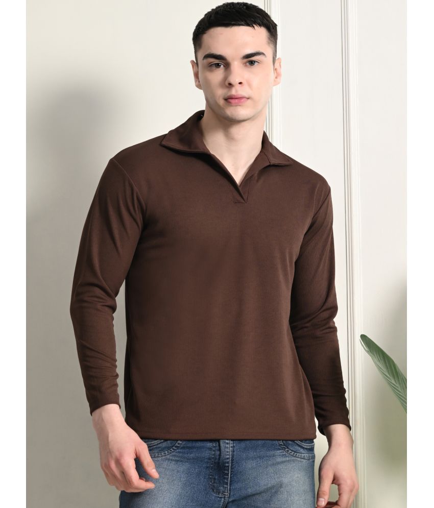     			clafoutis Pack of 1 Polyester Slim Fit Solid Full Sleeves Men's Polo T Shirt ( Brown )