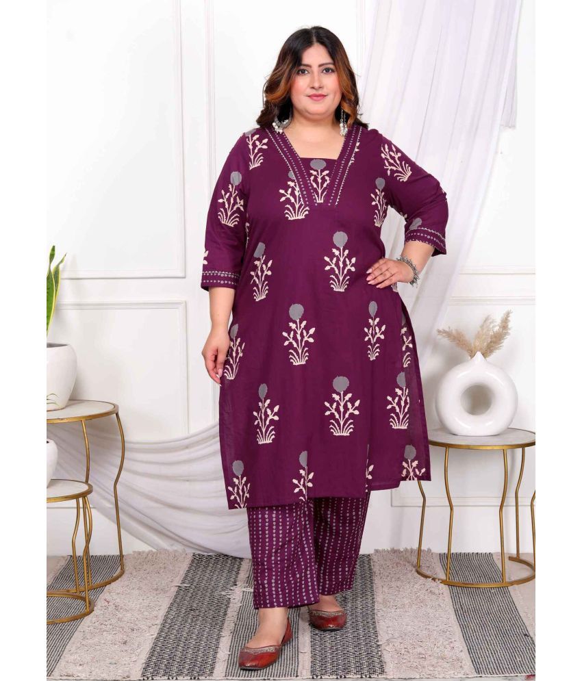     			miravan Cotton Printed Kurti With Palazzo Women's Stitched Salwar Suit - Purple ( Pack of 1 )