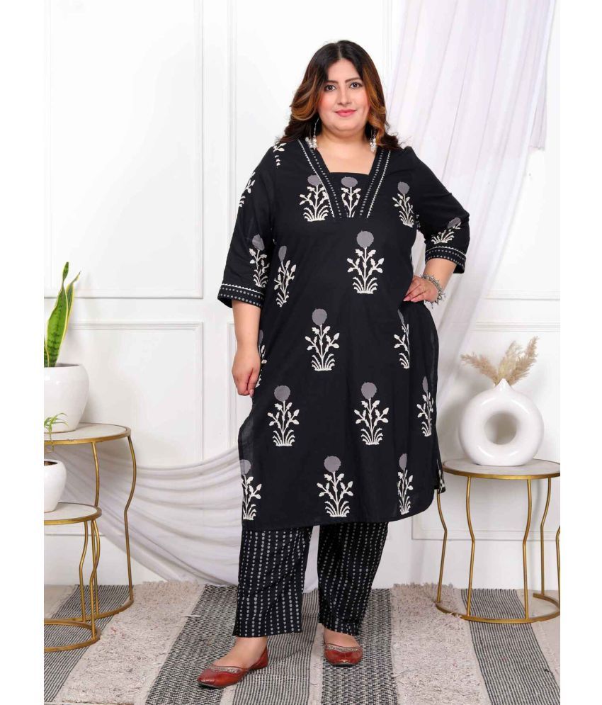     			miravan Cotton Printed Kurti With Palazzo Women's Stitched Salwar Suit - Black ( Pack of 1 )