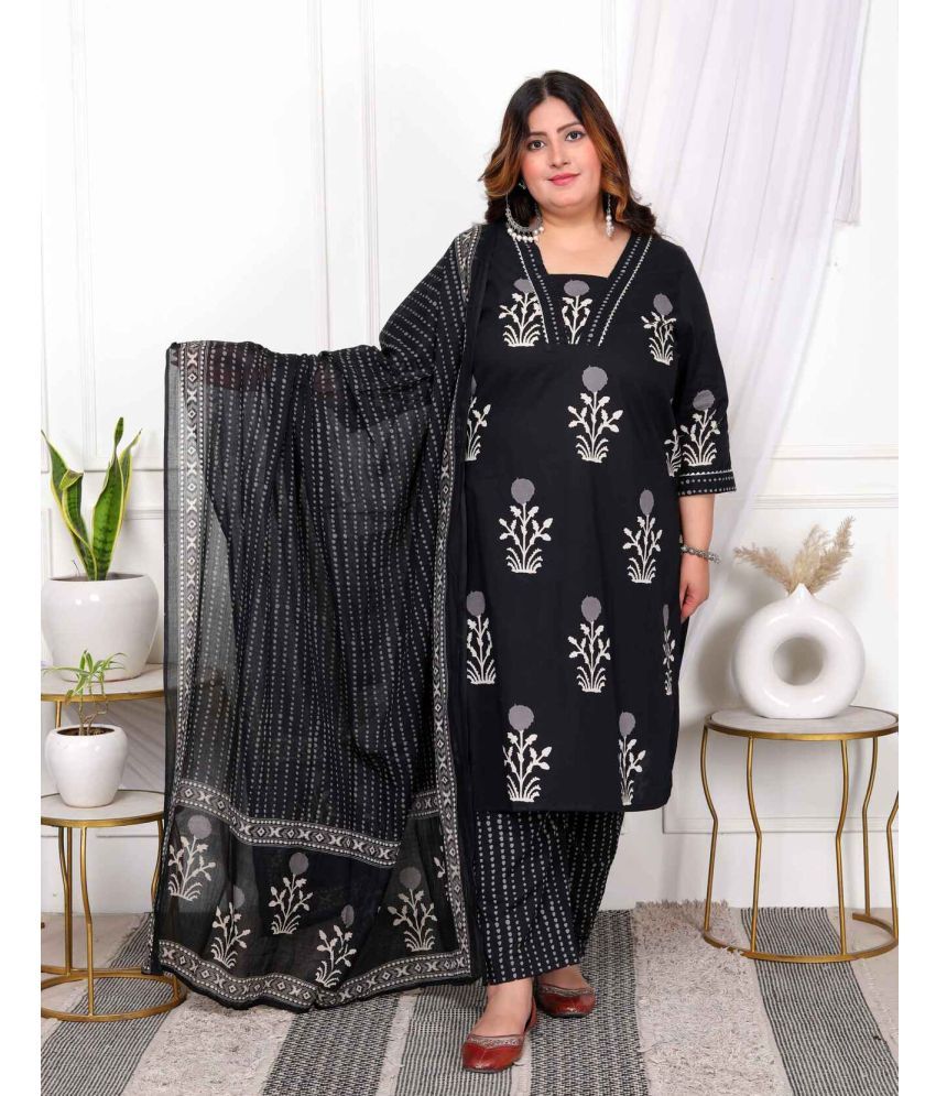     			miravan Cotton Printed Kurti With Pants Women's Stitched Salwar Suit - Black ( Pack of 1 )