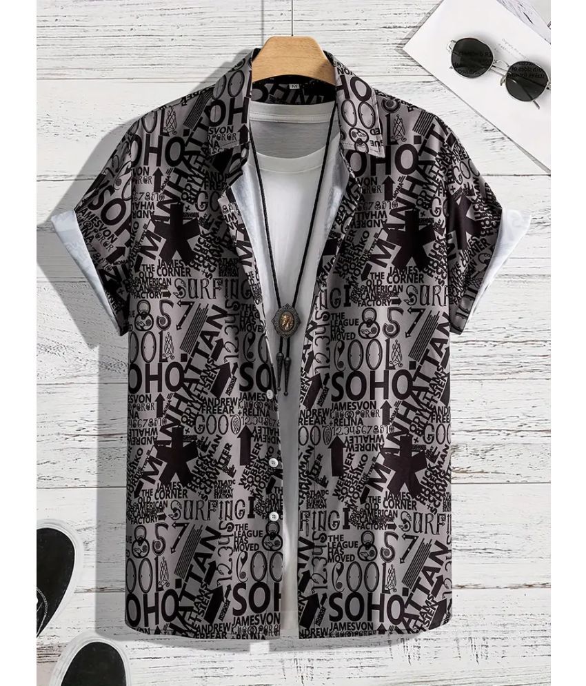     			AAPSKA Poly Cotton Regular Fit Printed Half Sleeves Men's Casual Shirt - Black ( Pack of 1 )