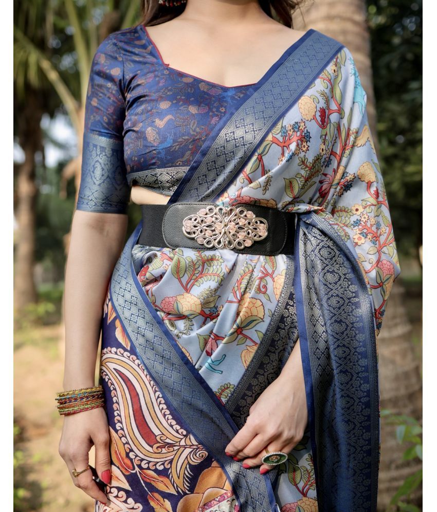     			Almaari Fashion Cotton Silk Printed Saree With Blouse Piece ( Blue , Pack of 1 )