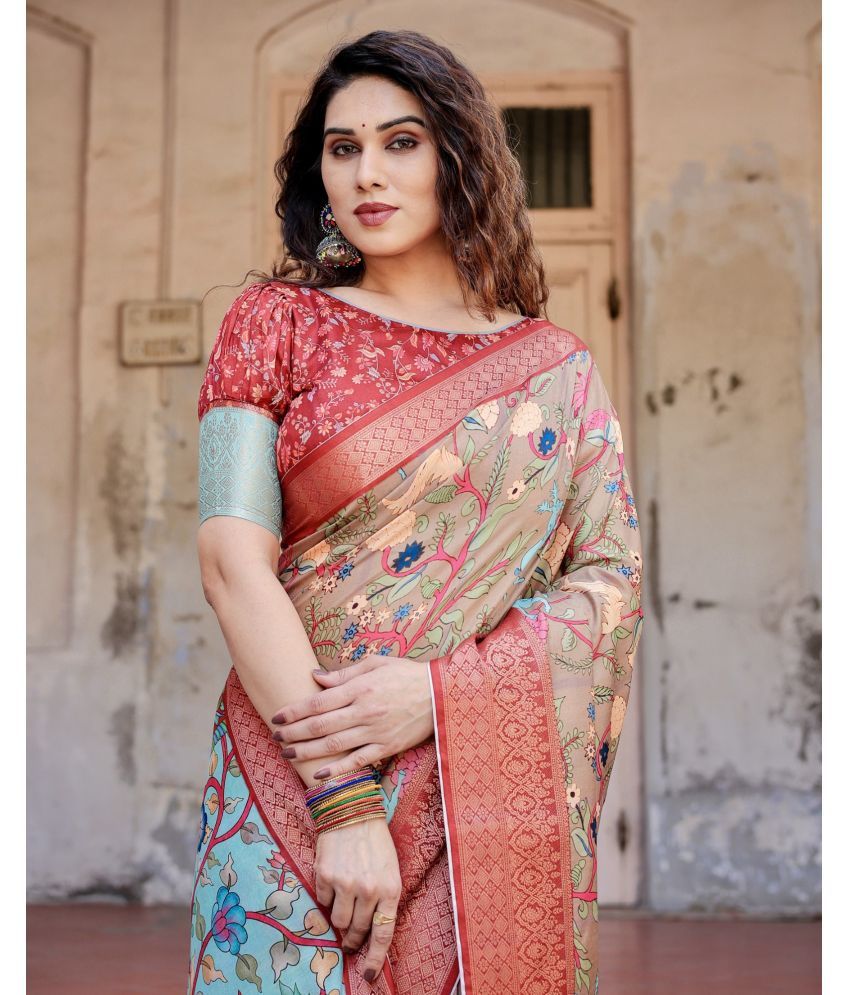     			Almaari Fashion Cotton Silk Printed Saree With Blouse Piece ( Beige , Pack of 1 )