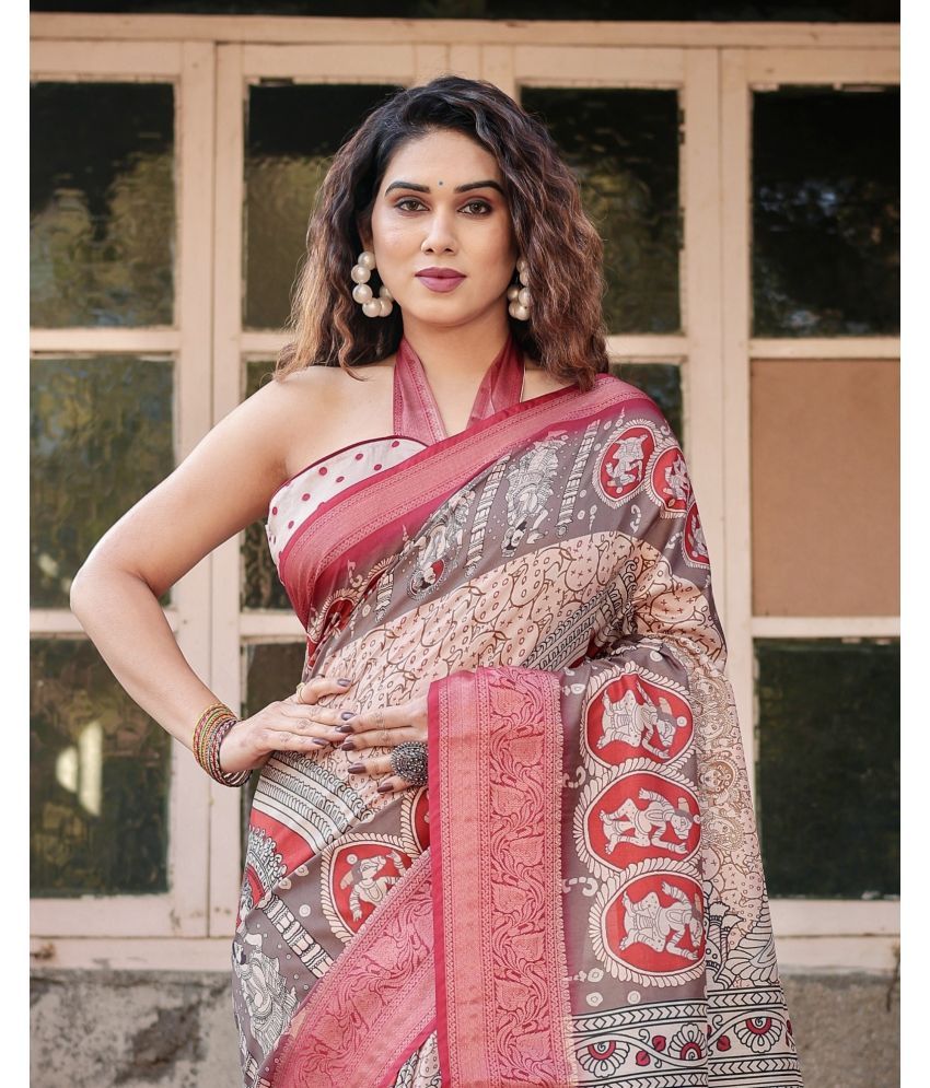     			Almaari Fashion Cotton Silk Printed Saree With Blouse Piece ( Beige , Pack of 1 )