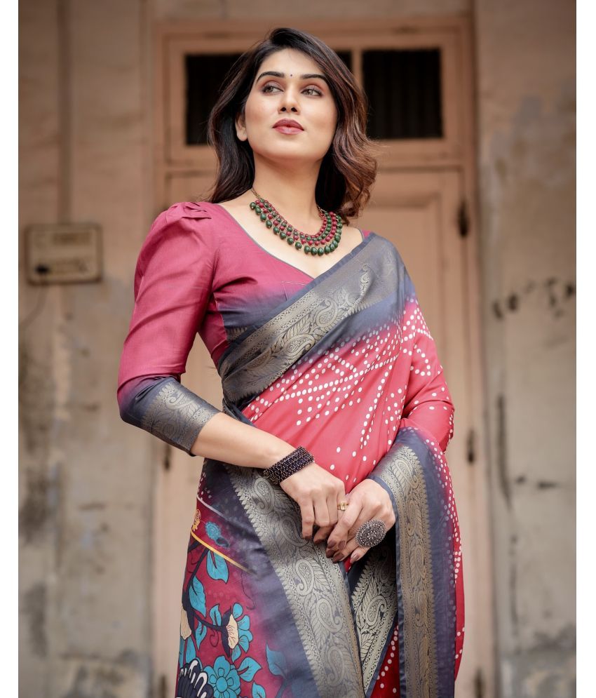     			Almaari Fashion Cotton Silk Printed Saree With Blouse Piece ( Red , Pack of 1 )