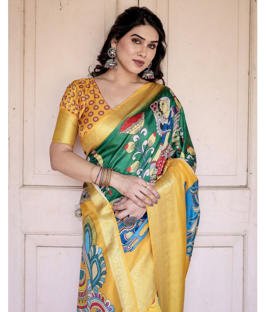     			Almaari Fashion Cotton Silk Printed Saree With Blouse Piece ( Green , Pack of 1 )