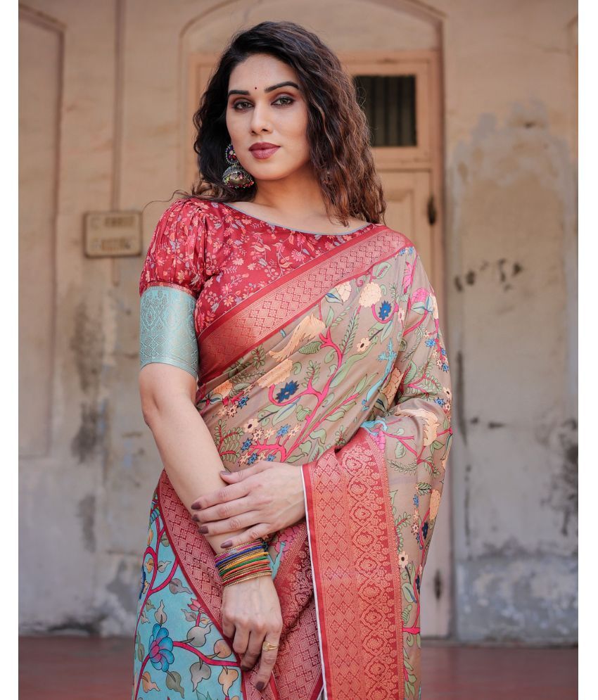     			Almaari Fashion Cotton Silk Printed Saree With Blouse Piece ( Beige , Pack of 1 )