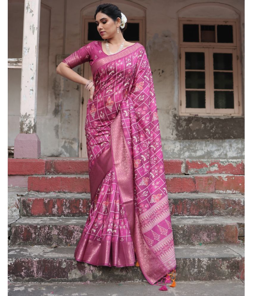     			Almaari Fashion Cotton Silk Printed Saree With Blouse Piece ( Pink , Pack of 1 )