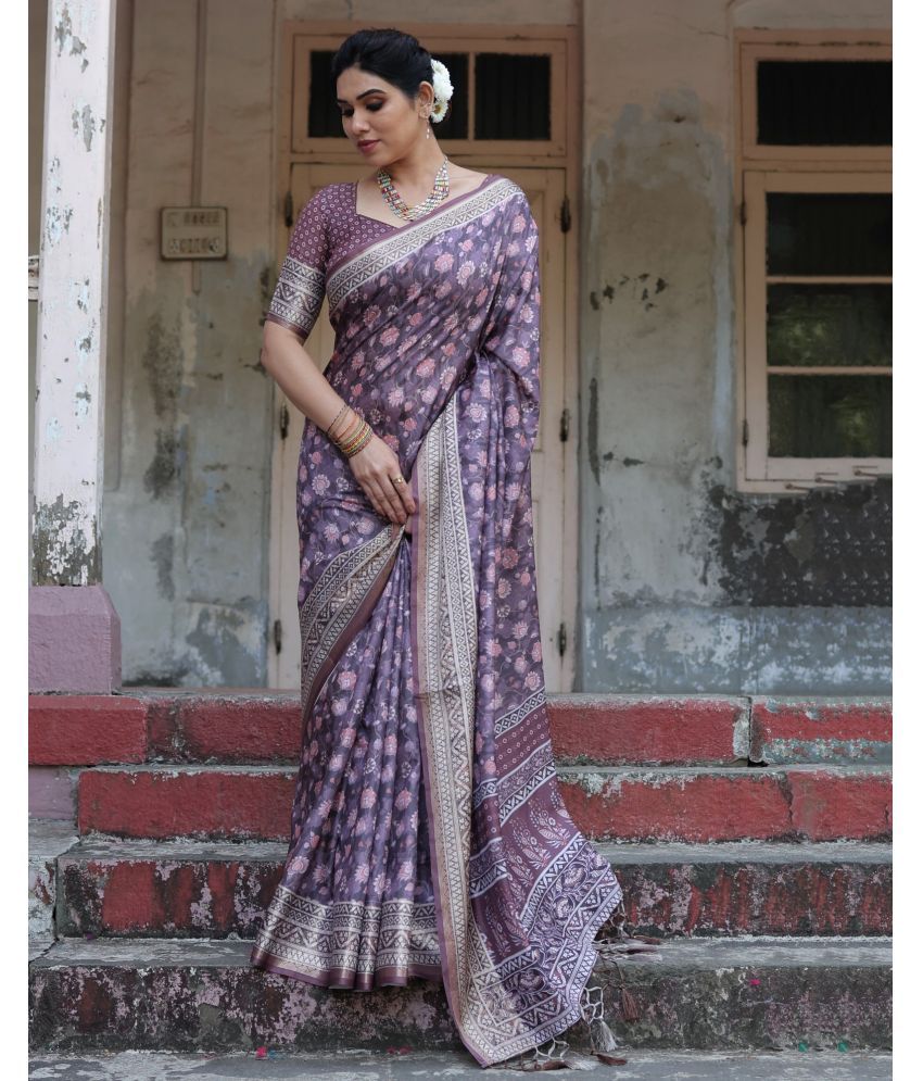     			Almaari Fashion Cotton Silk Printed Saree With Blouse Piece ( Purple , Pack of 1 )