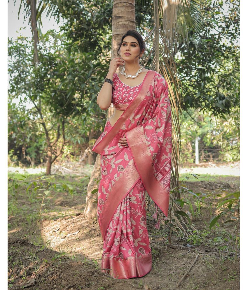     			Almaari Fashion Cotton Silk Printed Saree With Blouse Piece ( Pink , Pack of 1 )