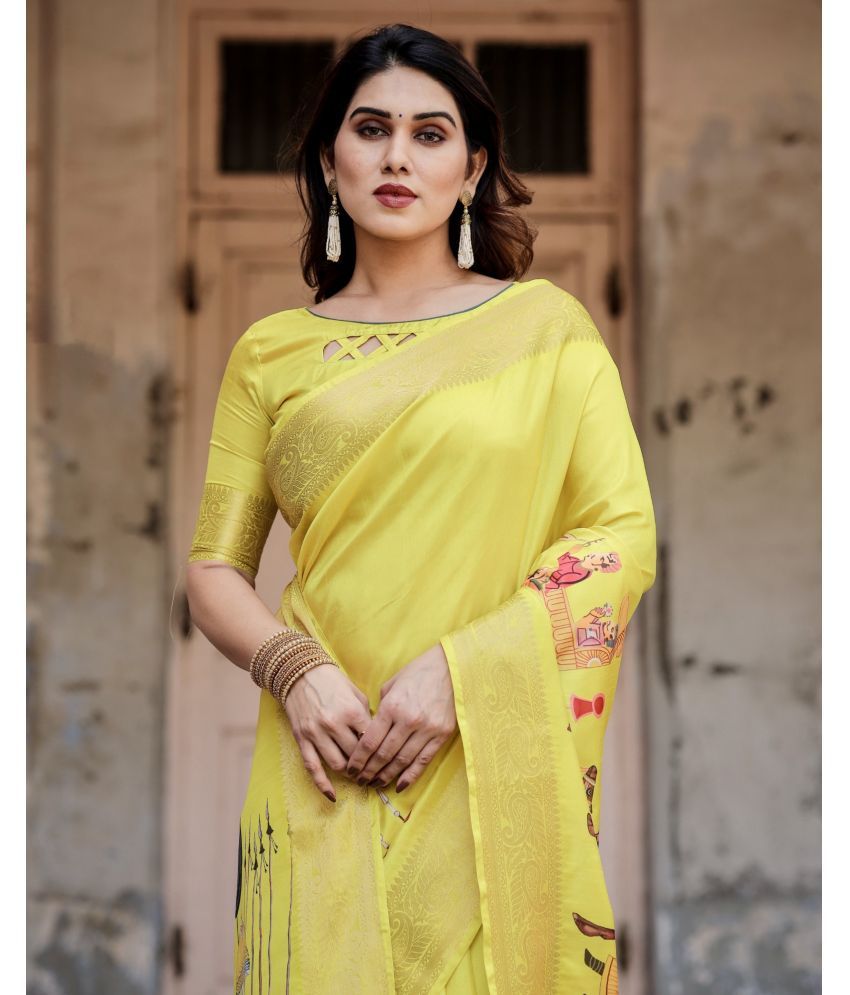     			Almaari Fashion Cotton Silk Printed Saree With Blouse Piece ( Yellow , Pack of 1 )