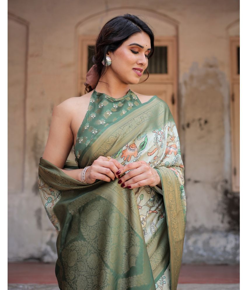     			Almaari Fashion Cotton Silk Printed Saree With Blouse Piece ( Green , Pack of 1 )