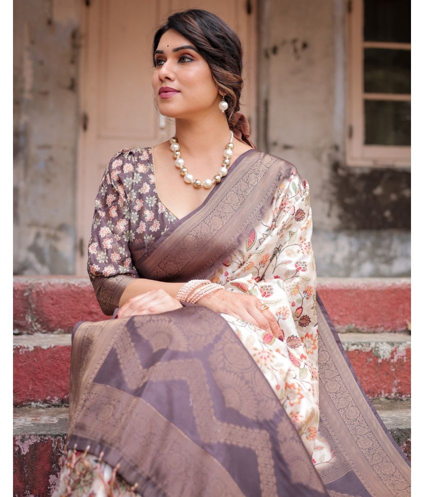     			Almaari Fashion Cotton Silk Printed Saree With Blouse Piece ( Brown , Pack of 1 )