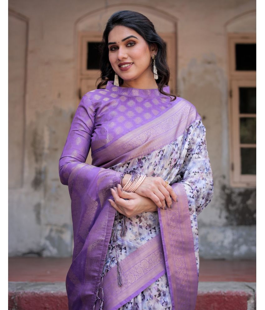     			Almaari Fashion Cotton Silk Printed Saree With Blouse Piece ( Purple , Pack of 1 )