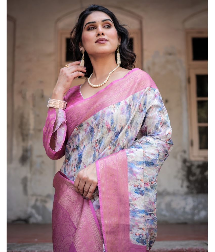     			Almaari Fashion Cotton Silk Printed Saree With Blouse Piece ( Pink , Pack of 1 )