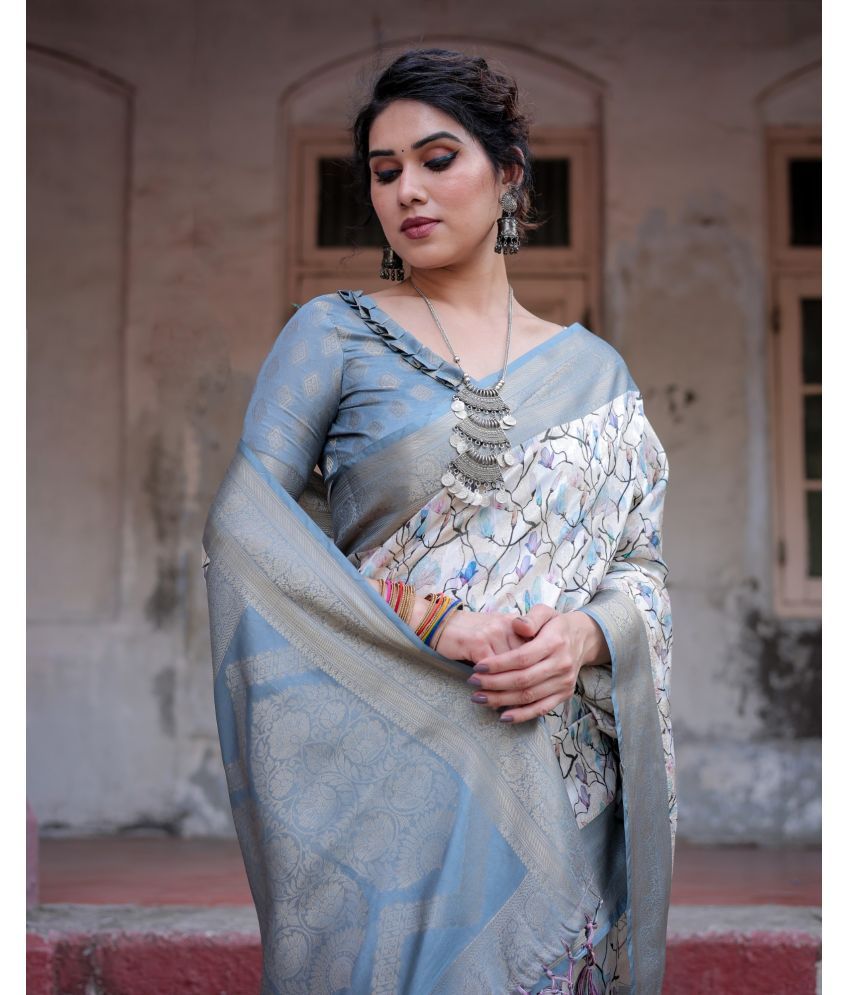     			Almaari Fashion Cotton Silk Printed Saree With Blouse Piece ( Grey , Pack of 1 )