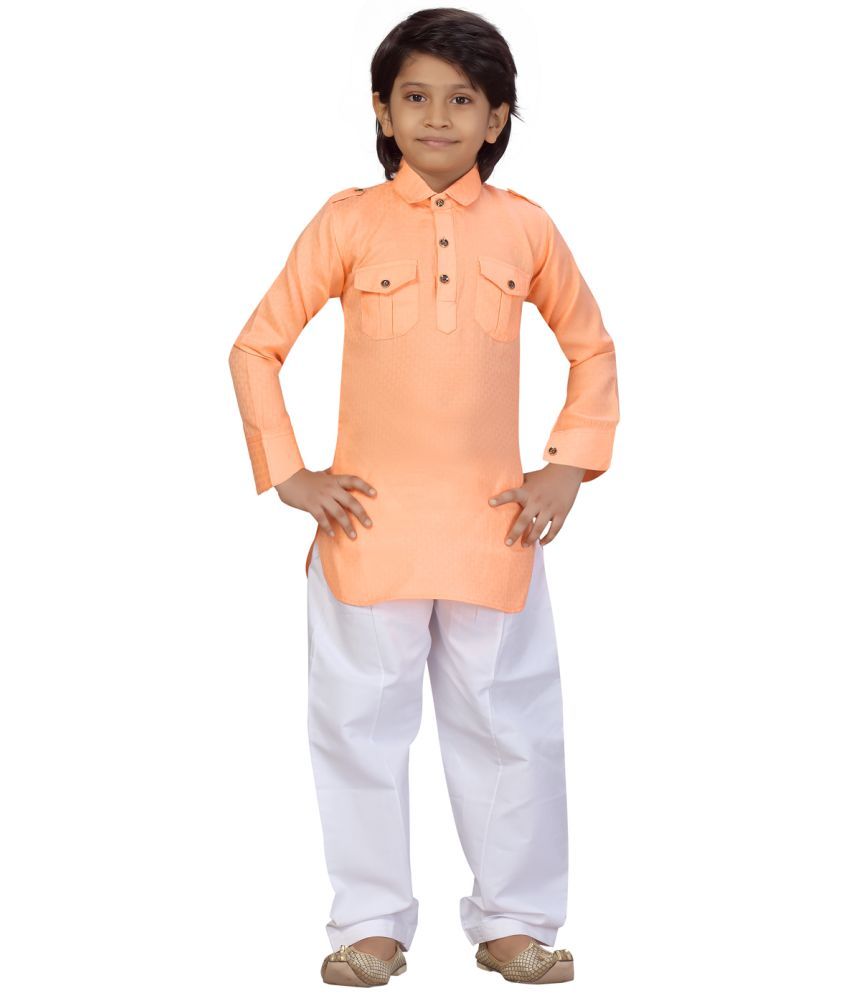     			Aarika Boys Cotton Textured - Pattern Kurta Pyjama Set ( Orange , Pack of 1 )