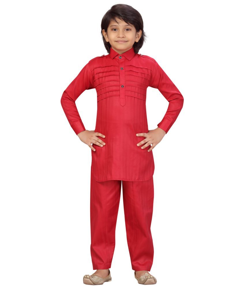     			Aarika Boys Cotton Vertical Striped - Pattern Kurta Pyjama Set ( Maroon , Pack of 1 )