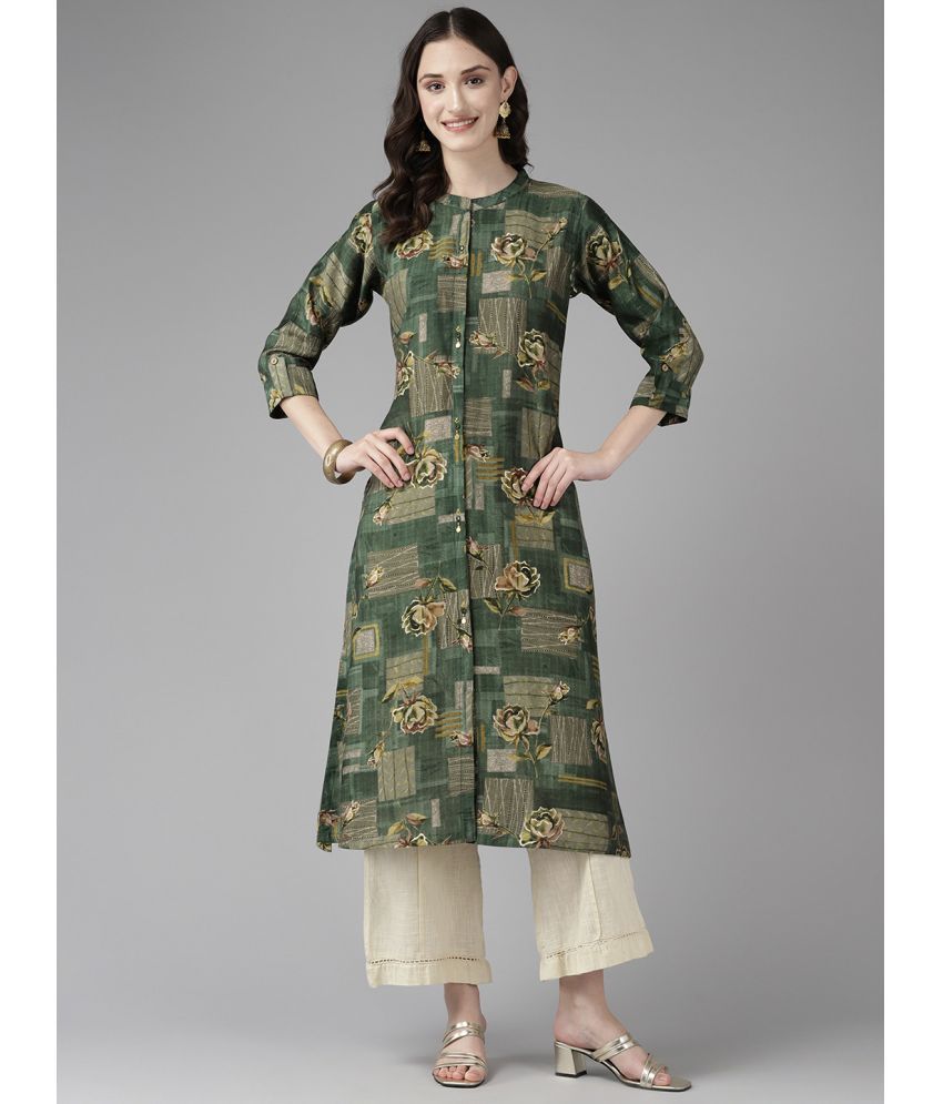     			Aarika Pack of 1 Cotton Printed Front Slit Women's Kurti - ( Green )