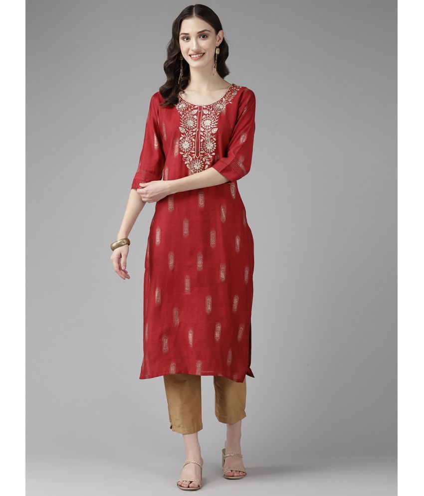     			Aarika Pack of 1 Cotton Embroidered Straight Women's Kurti - ( Red )