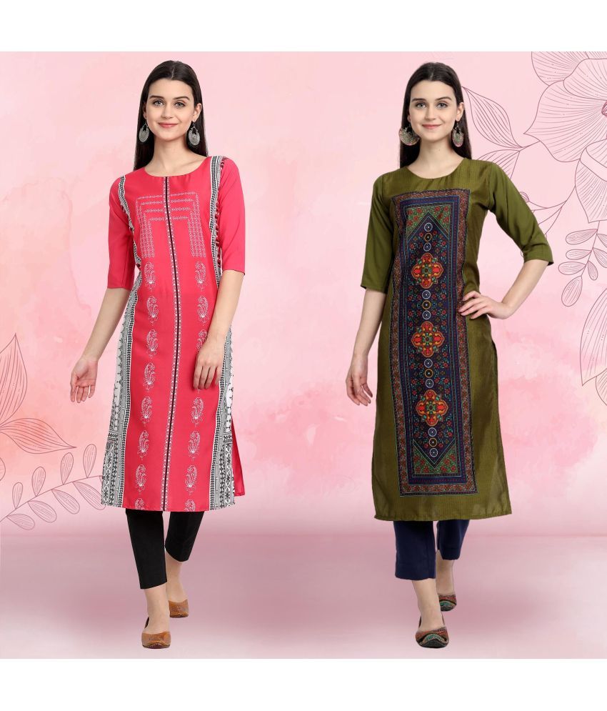     			Ethnicbasket Pack of 2 Crepe Printed Straight Women's Kurti - ( Multicolor )