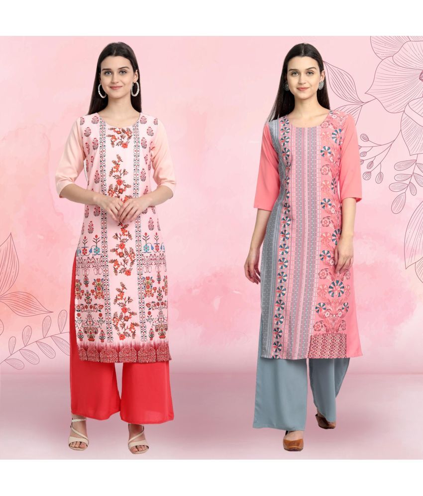     			Ethnicbasket Pack of 2 Crepe Printed Straight Women's Kurti - ( Multicolor4 )