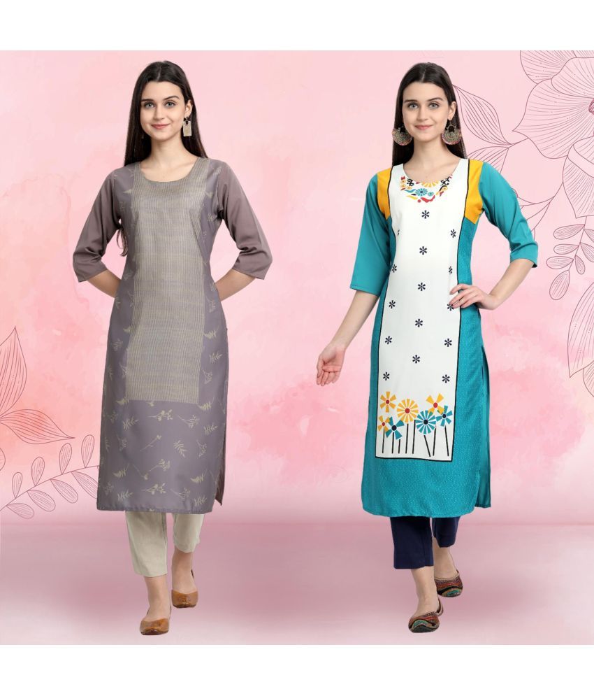     			Ethnicbasket Pack of 2 Crepe Printed Straight Women's Kurti - ( Multicolor3 )