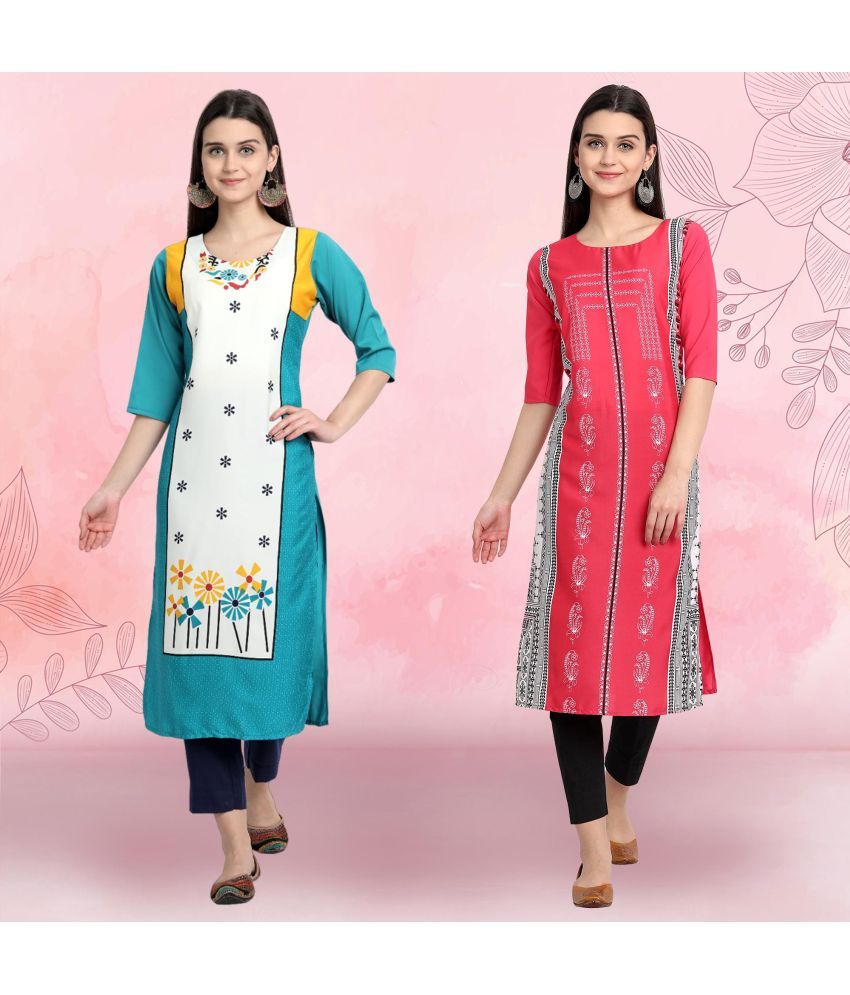     			Ethnicbasket Pack of 2 Crepe Printed Straight Women's Kurti - ( Multicolor )