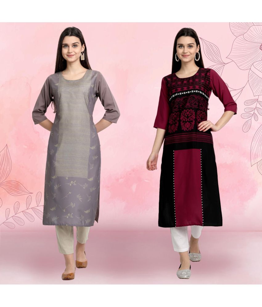     			Ethnicbasket Pack of 2 Crepe Printed Straight Women's Kurti - ( Multicolor )