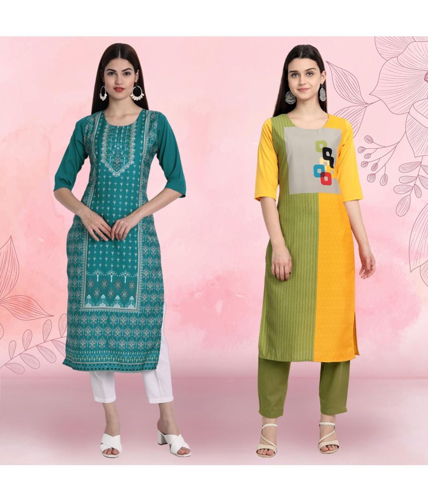     			Ethnicbasket Pack of 2 Crepe Printed Straight Women's Kurti - ( Multicolor1 )