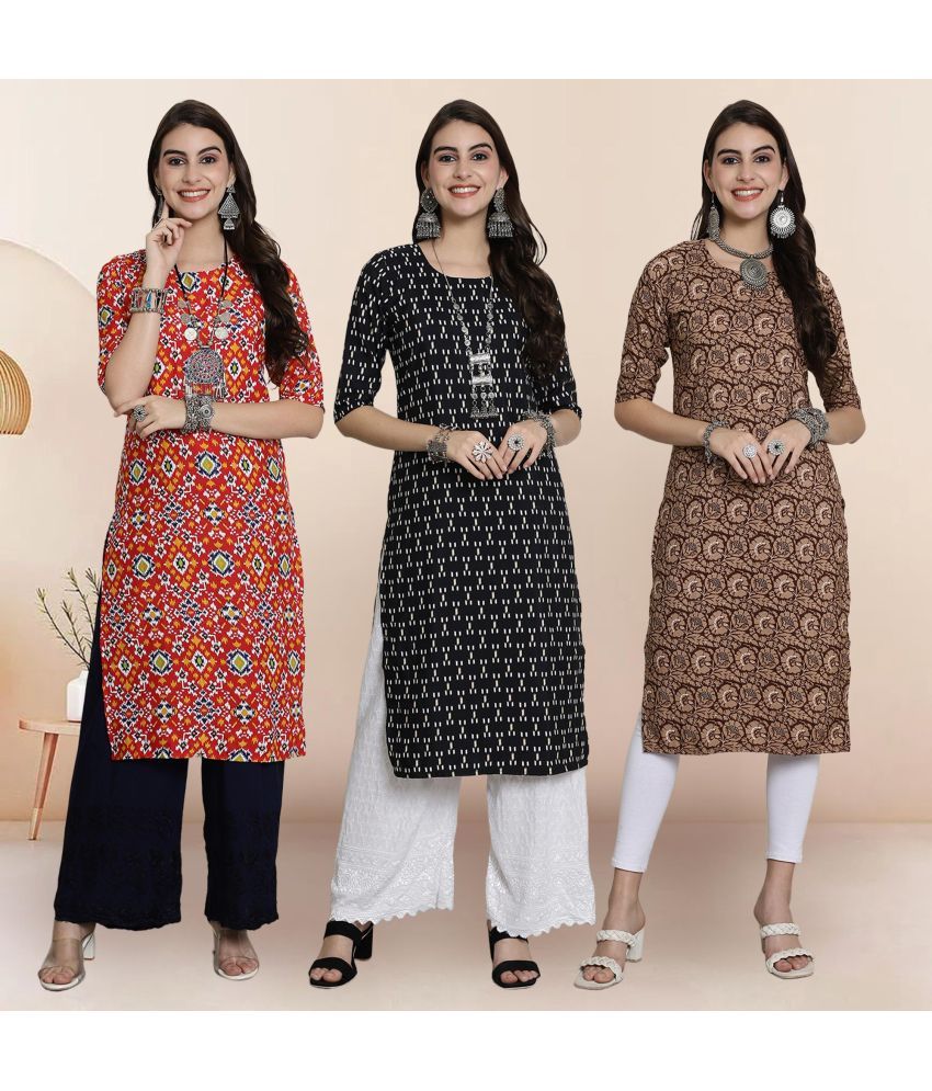     			Ethnicbasket Pack of 3 Crepe Printed Straight Women's Kurti - ( Multicolor1 )