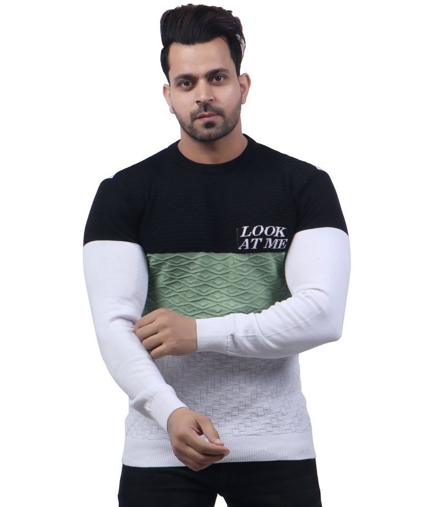     			FEVERFEW Cotton Blend Round Neck Men's Full Sleeves Pullover Sweater - White ( Pack of 1 )