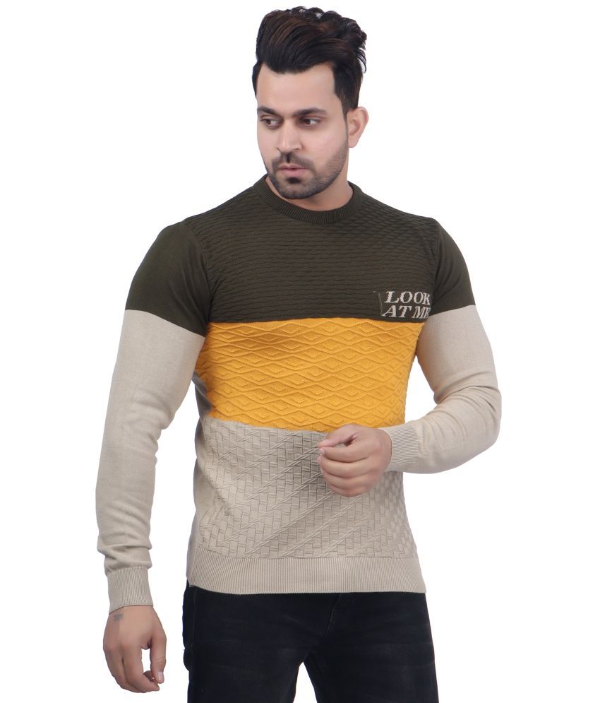     			FEVERFEW Cotton Blend Round Neck Men's Full Sleeves Pullover Sweater - Beige ( Pack of 1 )