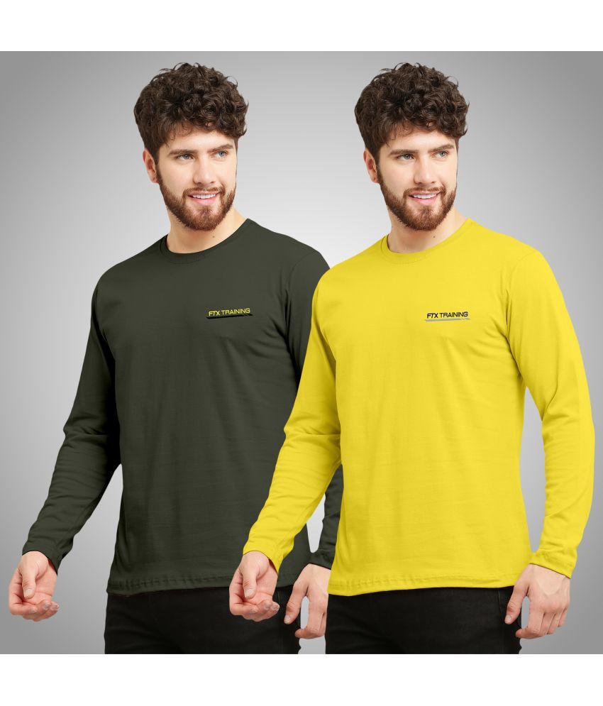     			FTX Cotton Blend Regular Fit Solid Full Sleeves Men's Round T-Shirt - Gold ( Pack of 2 )